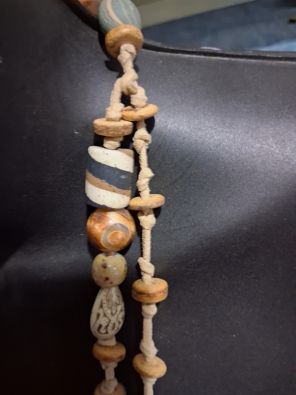 Vintage Rare Handmade Multicolor Stone & Wood Bead Necklace - Neutral Tones - Picture 9 of 16